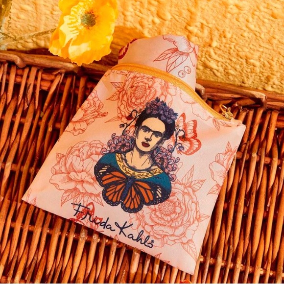 New Frida Kahlo Pink Large Shopper Bag Polyester Double Handle w Pouch - Picture 5 of 7